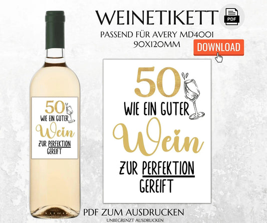 50. Geburtstag Weinetikett zum Ausdrucken - JSKDesignStudio.de