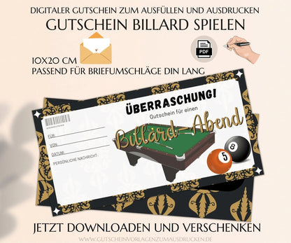 Billard Gutschein Vorlage - JSKDesignStudio.de