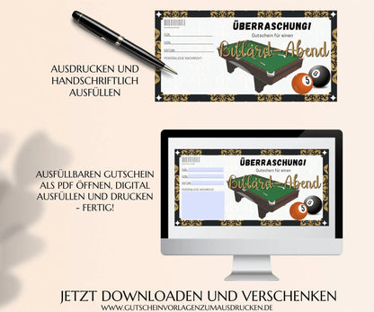 Billard Gutschein Vorlage - JSKDesignStudio.de