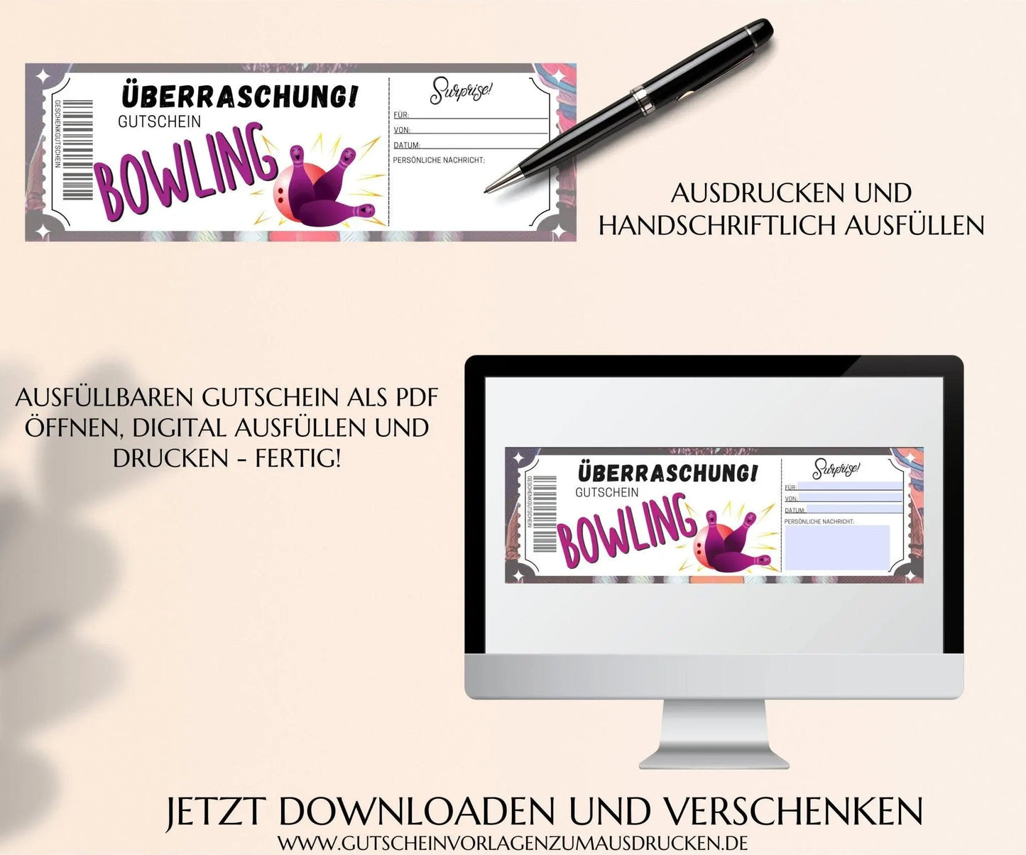 Bowling Gutschein Vorlage - JSKDesignStudio.de