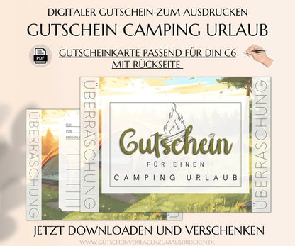 Camping Urlaub Gutschein Vorlage - JSKDesignStudio.de