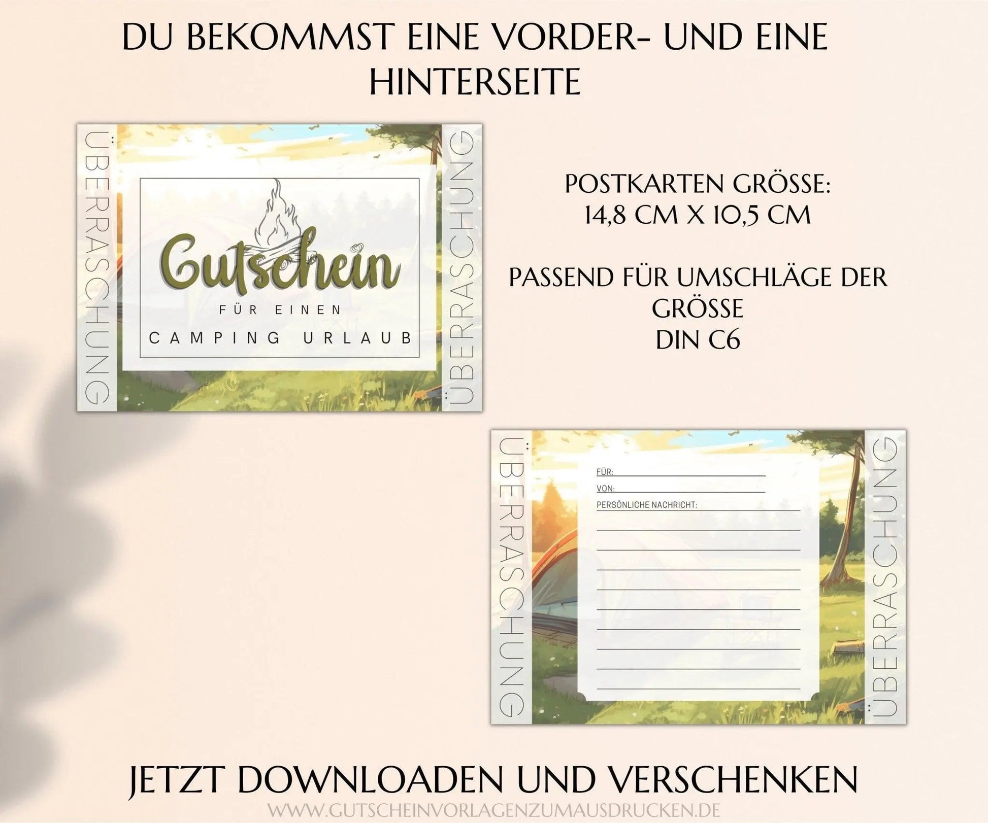 Camping Urlaub Gutschein Vorlage - JSKDesignStudio.de