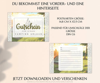 Camping Urlaub Gutschein Vorlage - JSKDesignStudio.de