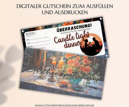 Candle light dinner Gutschein Vorlage - JSKDesignStudio.de