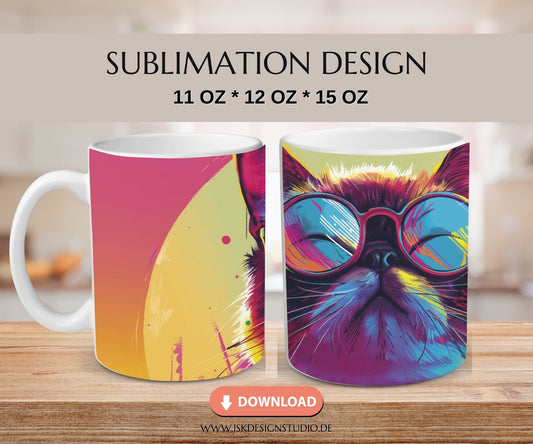 coole Katze - Druckvorlage für Tassen Sublimation - JSKDesignStudio.de