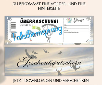 Fallschirmspringen Gutschein Vorlage - JSKDesignStudio.de