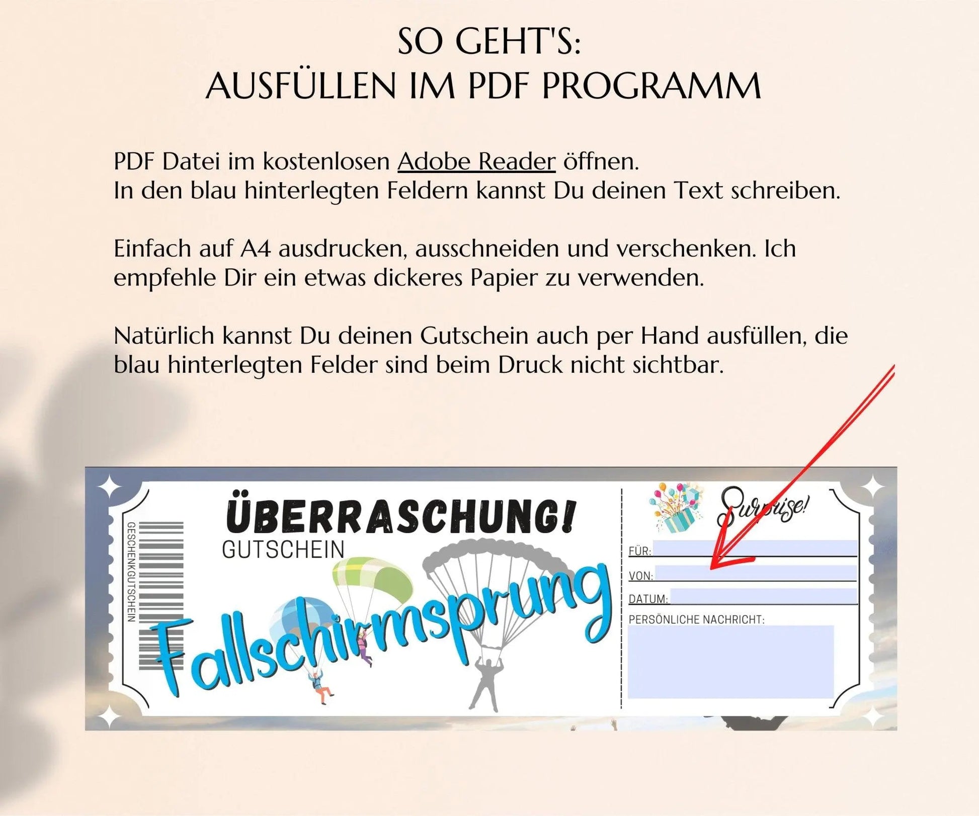 Fallschirmspringen Gutschein Vorlage - JSKDesignStudio.de