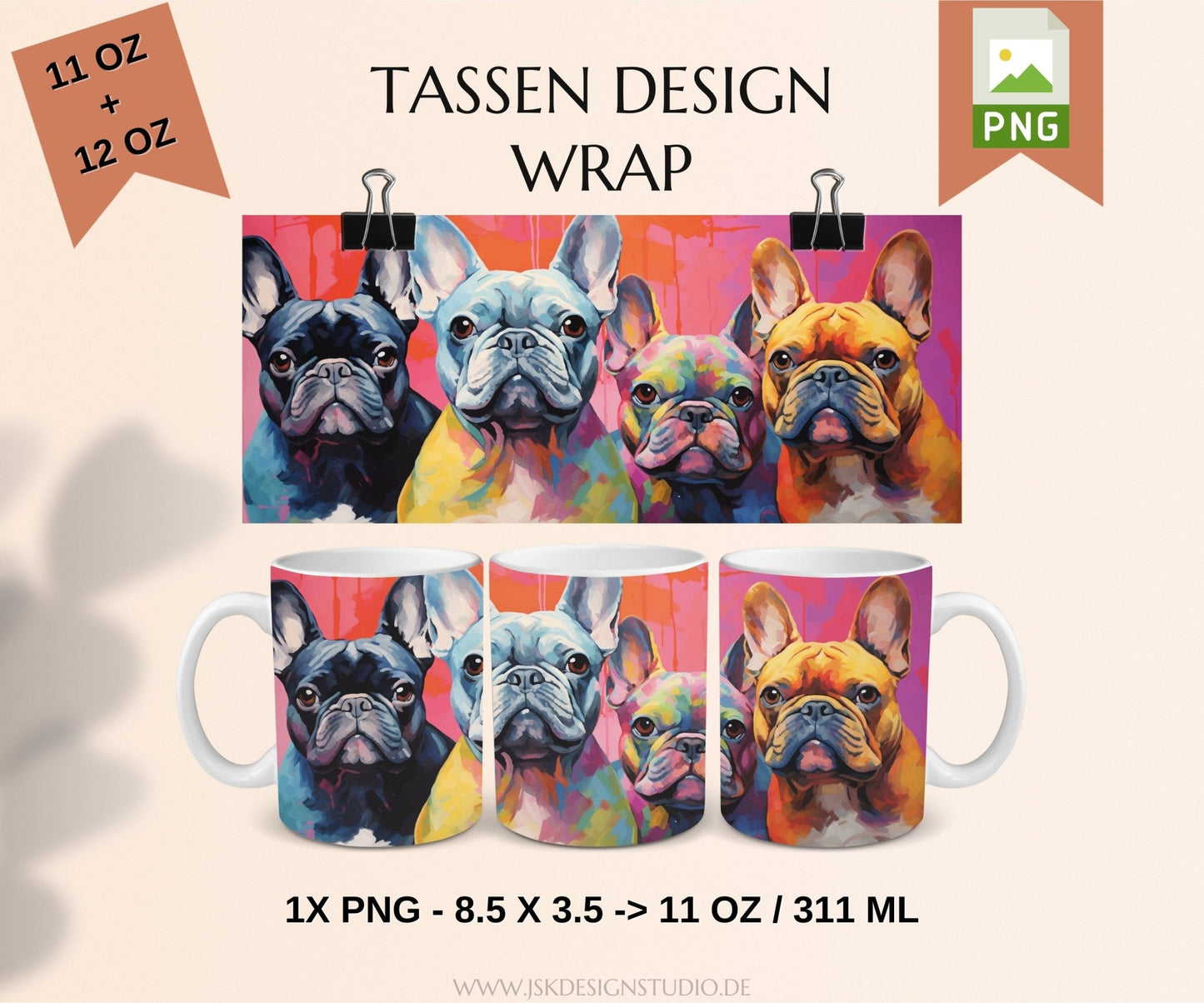 Französische Bulldogge Druckmotiv Tassen Design für Sublimation - JSKDesignStudio.de