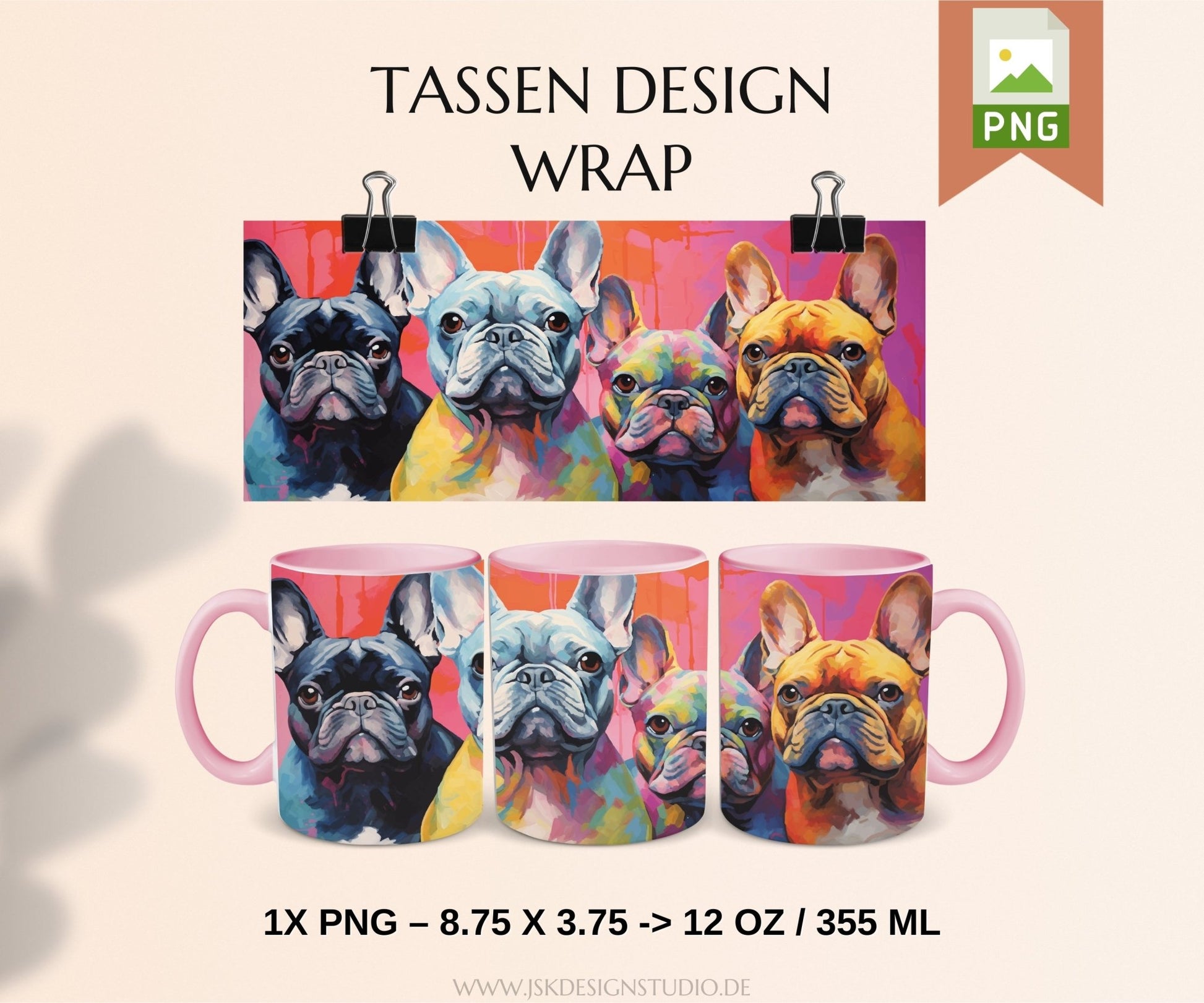 Französische Bulldogge Druckmotiv Tassen Design für Sublimation - JSKDesignStudio.de