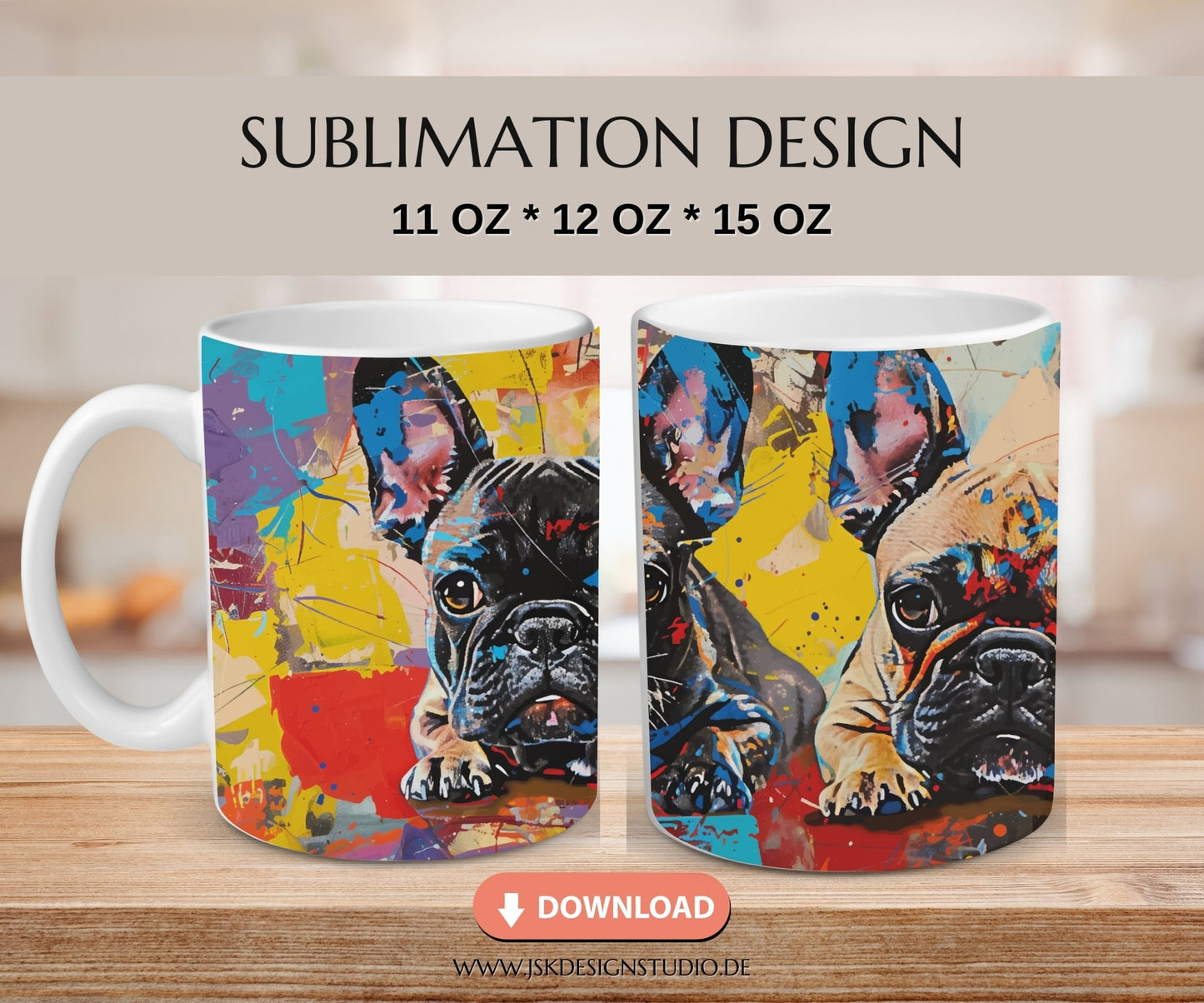 Französische Bulldogge - Druckvorlage für Tassen Sublimation - JSKDesignStudio.de