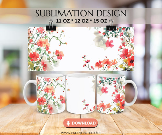 Frühling Blumen Druckvorlage für Tassen Sublimation - JSKDesignStudio.de