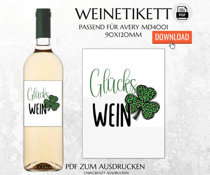 Glücks Wein Weinetikett zum Ausdrucken - JSKDesignStudio.de
