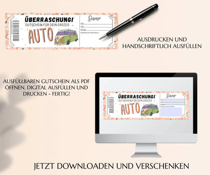 Gutschein für dein erstes Auto Vorlage - JSKDesignStudio.de