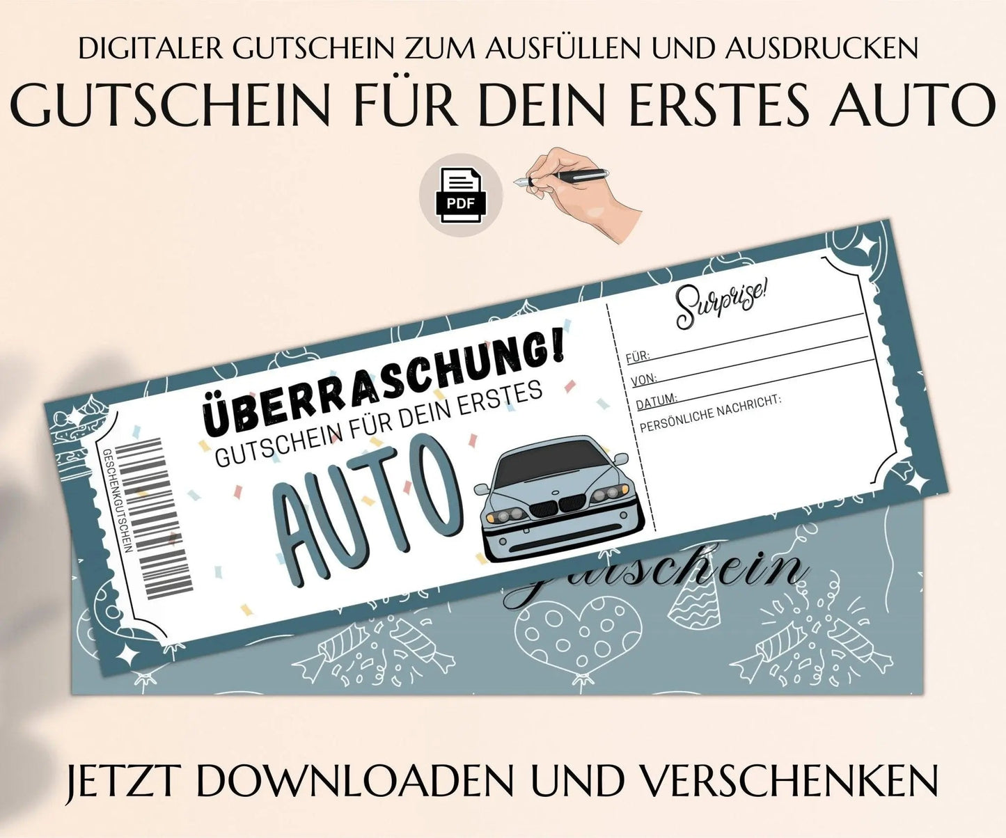 Gutschein für dein erstes Auto Vorlage - JSKDesignStudio.de