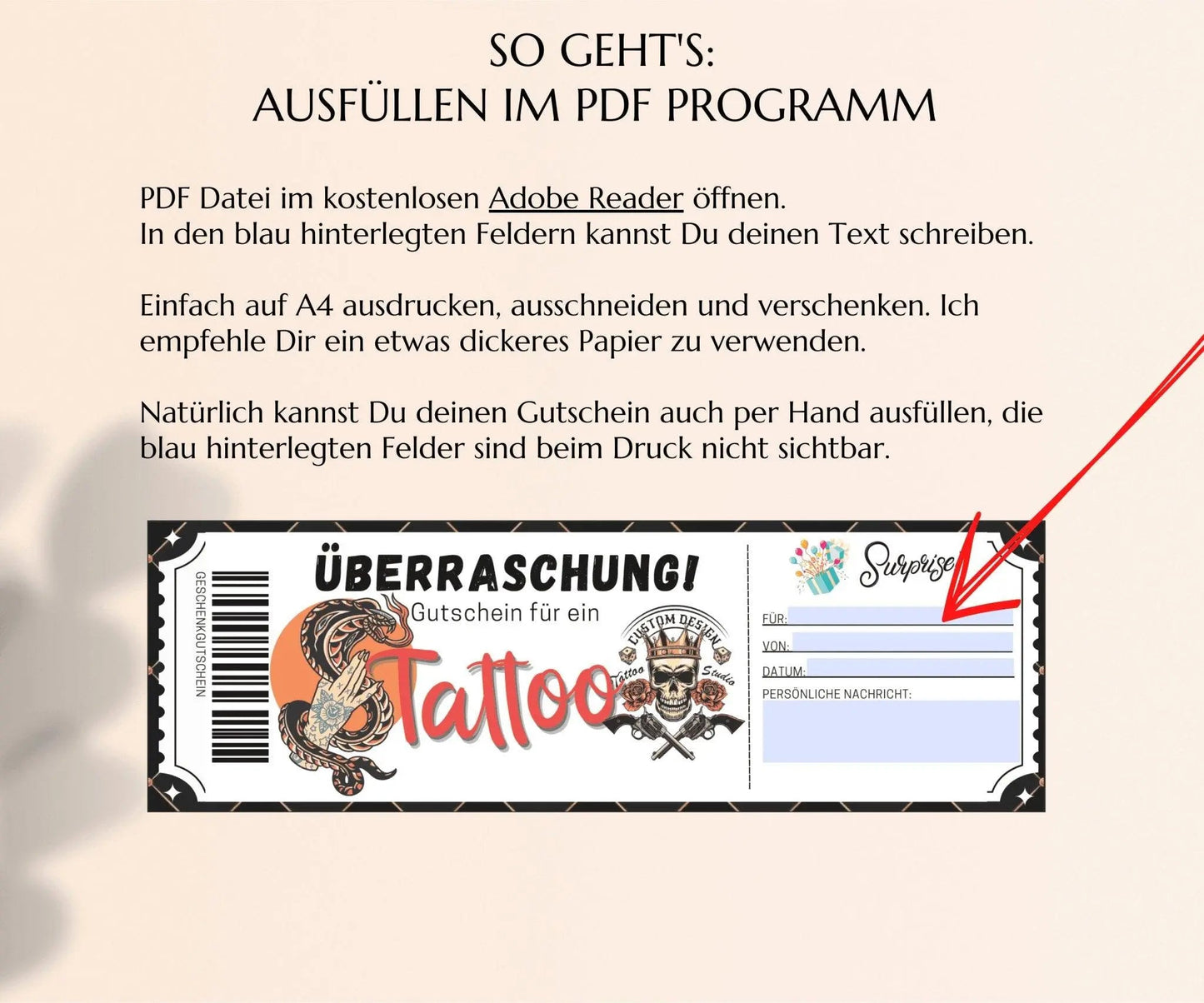 Gutschein für ein Tattoo Vorlage - JSKDesignStudio.de