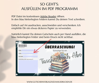Gutschein Taschenbuch Abo Vorlage - JSKDesignStudio.de