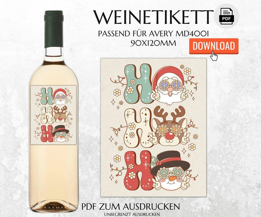 Ho Ho Ho Weihnachten Flaschenetikett zum Ausdrucken - JSKDesignStudio.de