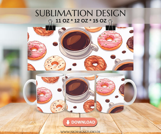 Kaffee mit Donut - Kaffeetassen Motiv Datei für Sublimation - JSKDesignStudio.de
