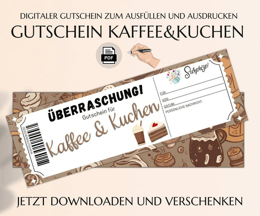 Kaffee und Kuchen Gutschein Vorlage - JSKDesignStudio.de