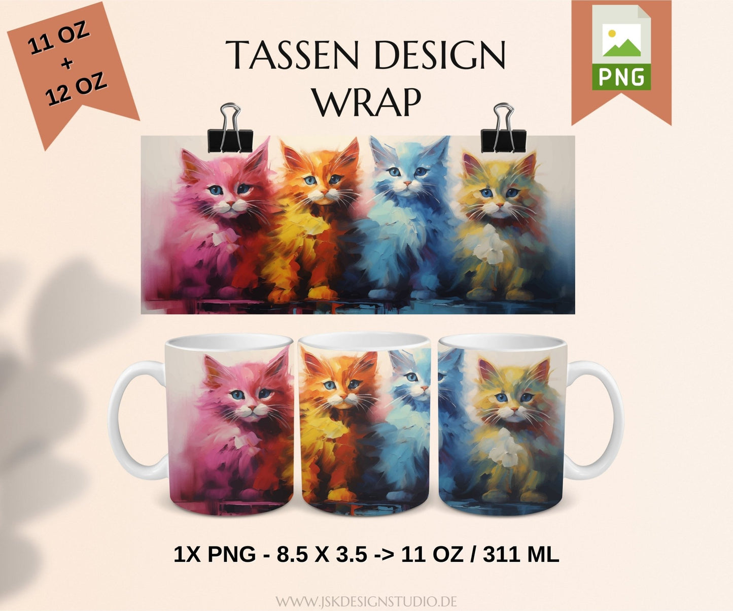 Katzen Druckmotiv Tassen Design für Sublimation - JSKDesignStudio.de