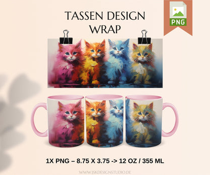 Katzen Druckmotiv Tassen Design für Sublimation - JSKDesignStudio.de