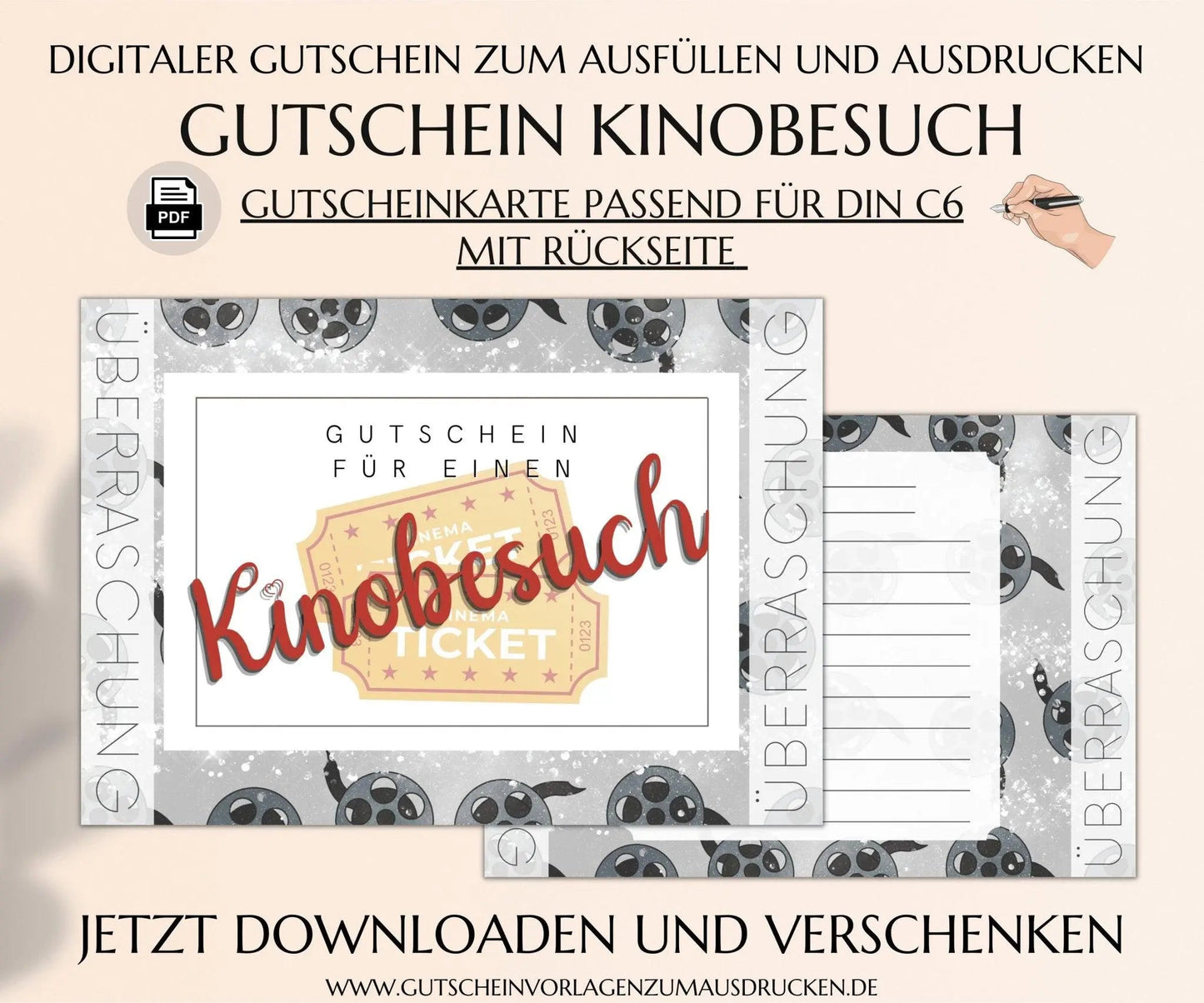 Kinobesuch Gutschein Vorlage zum Ausdrucken | JSK260 - JSKDesignStudio.de