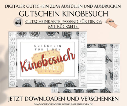 Kinobesuch Gutschein Vorlage zum Ausdrucken | JSK260 - JSKDesignStudio.de