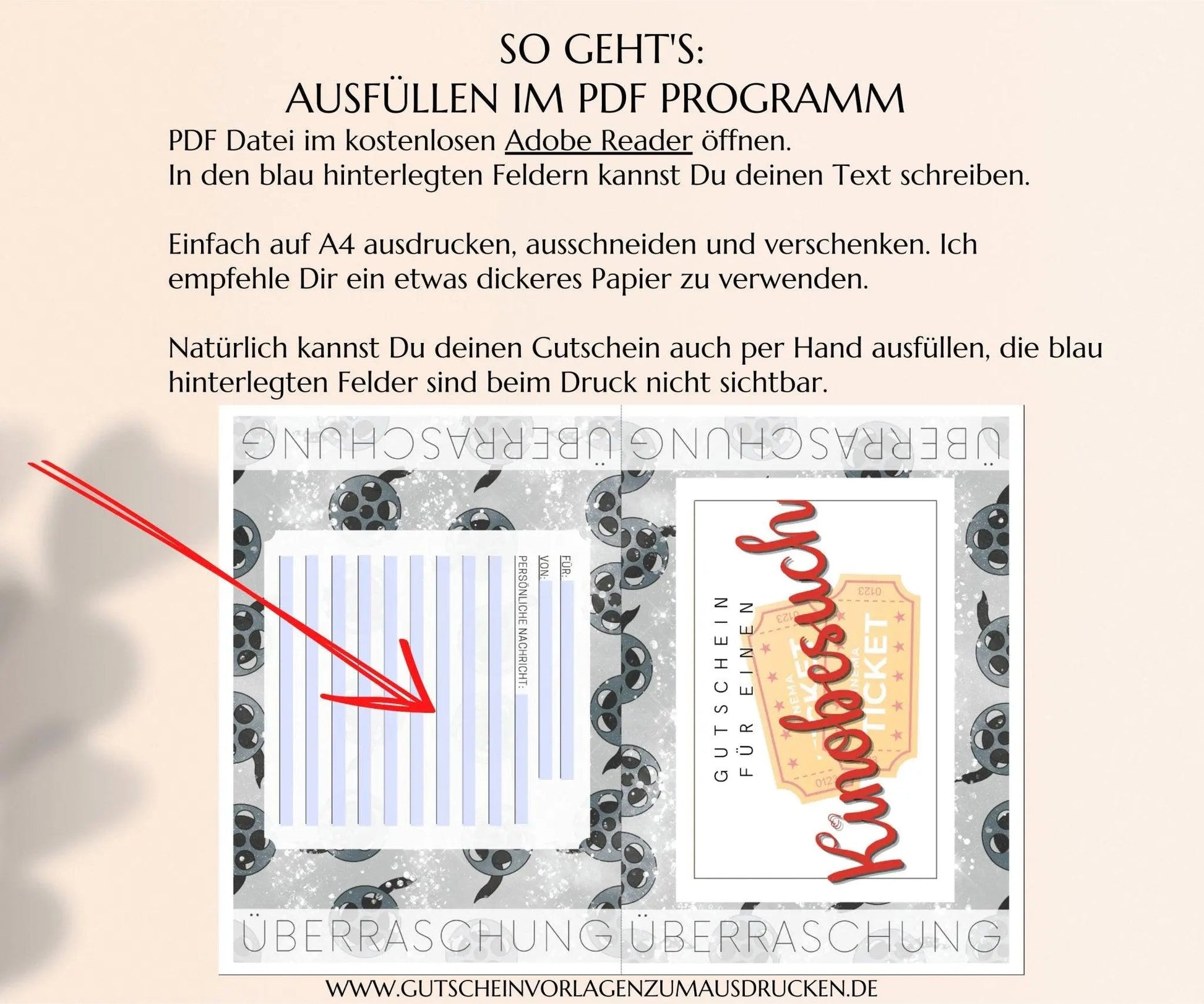 Kinobesuch Gutschein Vorlage zum Ausdrucken | JSK260 - JSKDesignStudio.de