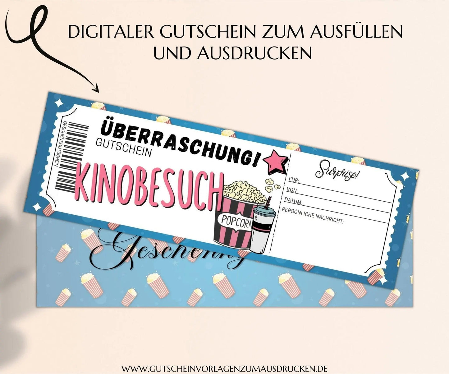 Kinogutschein Vorlage zum Ausdrucken | Gutschein pdf | Kino Geschenkgutschein | Kinobesuch | JSK211 - JSKDesignStudio.de