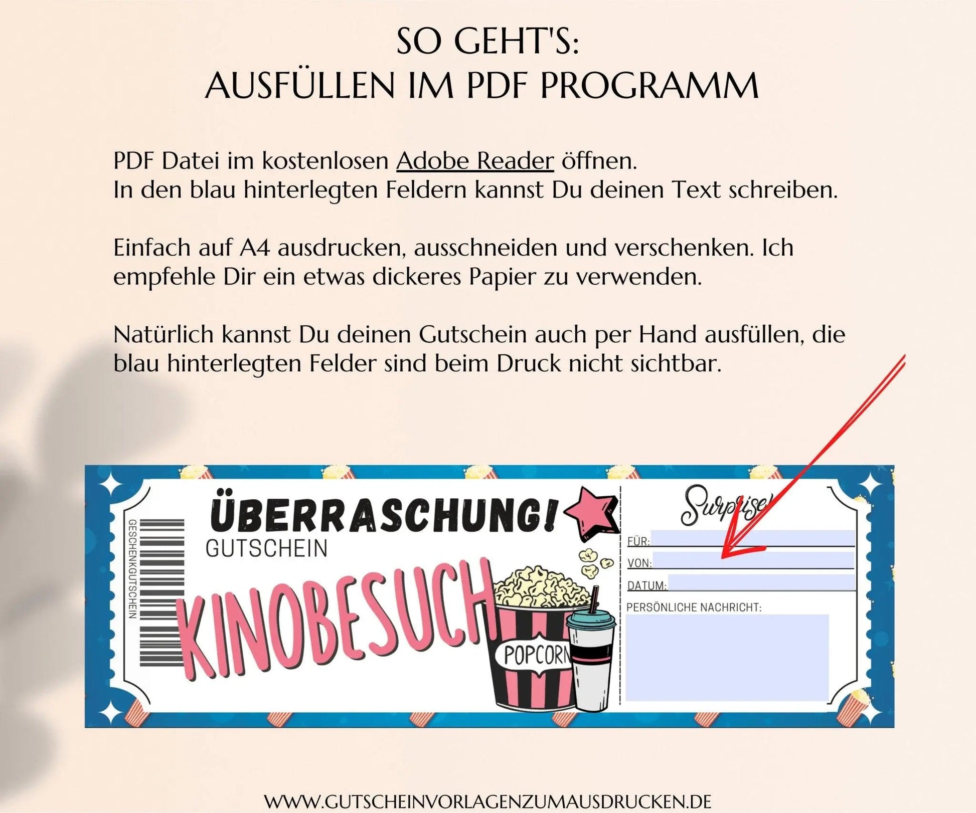 Kinogutschein Vorlage zum Ausdrucken | Gutschein pdf | Kino Geschenkgutschein | Kinobesuch | JSK211 - JSKDesignStudio.de