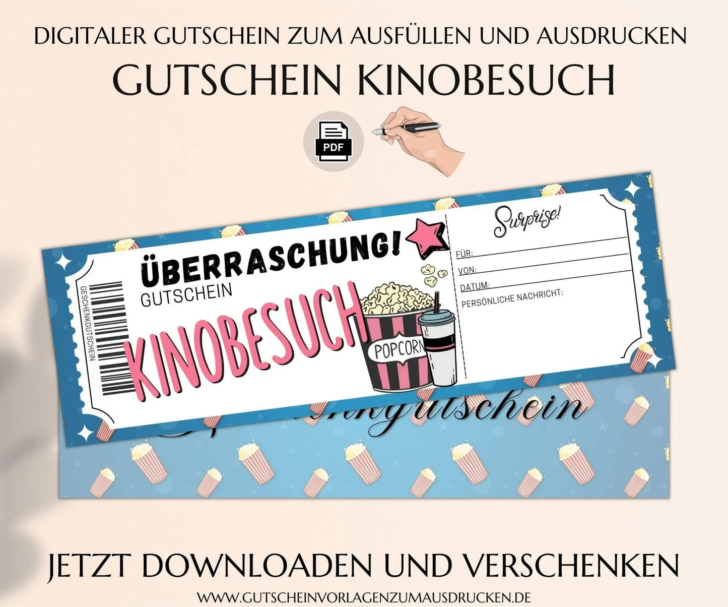 Kinogutschein Vorlage zum Ausdrucken | Gutschein pdf | Kino Geschenkgutschein | Kinobesuch | JSK211 - JSKDesignStudio.de