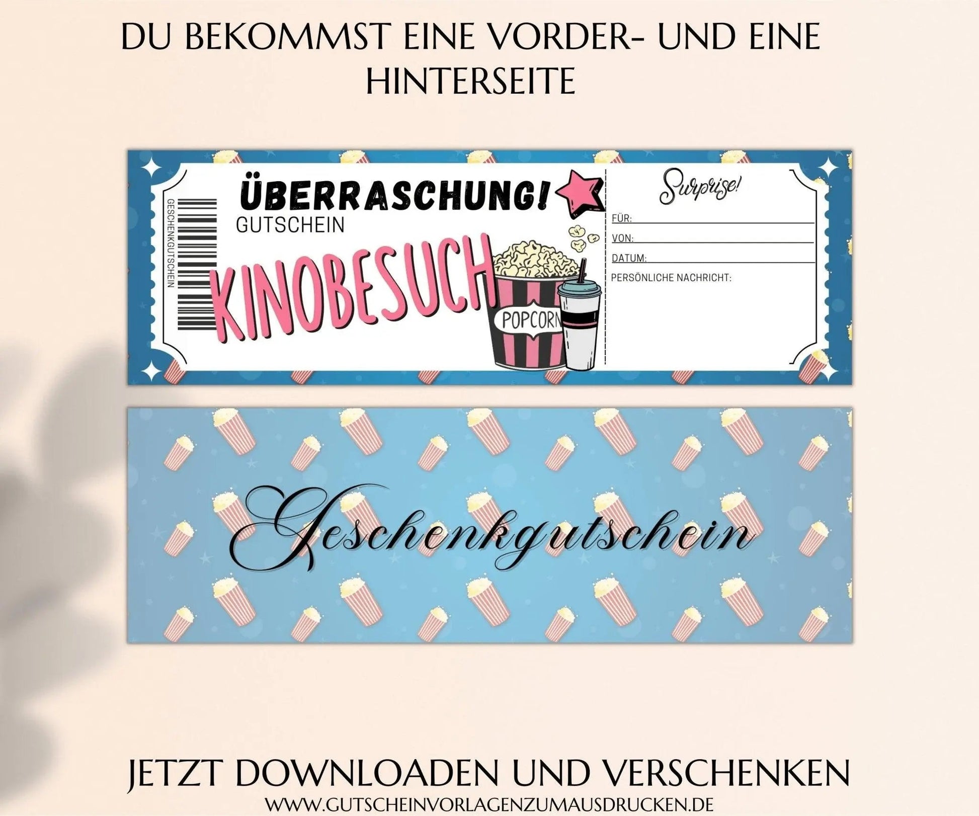 Kinogutschein Vorlage zum Ausdrucken | Gutschein pdf | Kino Geschenkgutschein | Kinobesuch | JSK211 - JSKDesignStudio.de