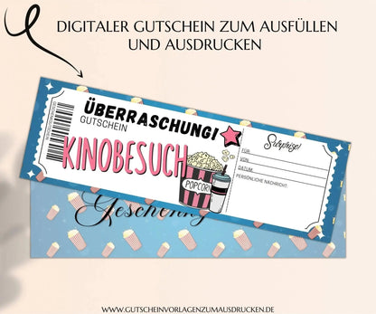 Kinogutschein Vorlage zum Ausdrucken | Gutschein pdf | Kino Geschenkgutschein | Kinobesuch | JSK211 - JSKDesignStudio.de