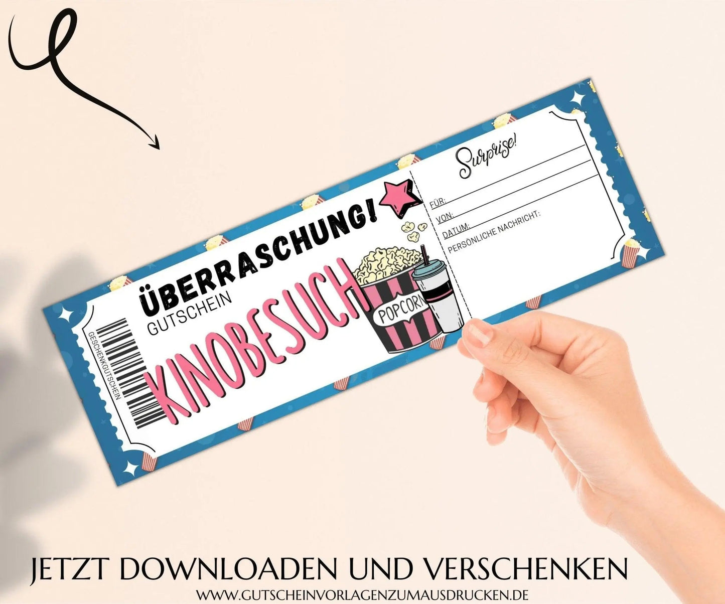 Kinogutschein Vorlage zum Ausdrucken | Gutschein pdf | Kino Geschenkgutschein | Kinobesuch | JSK211 - JSKDesignStudio.de