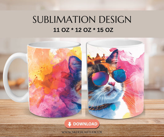 König Katze - Druckvorlage für Tassen Sublimation - JSKDesignStudio.de