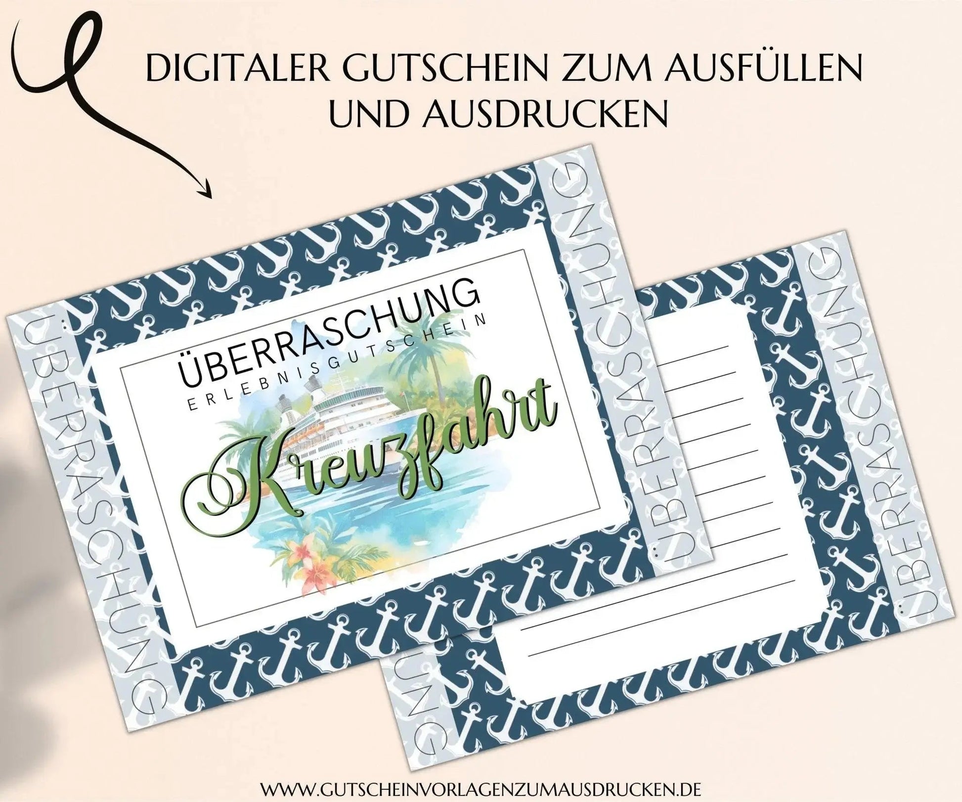 Kreuzfahrt Gutschein Karte Vorlage zum Ausdrucken | JSK234 - JSKDesignStudio.de
