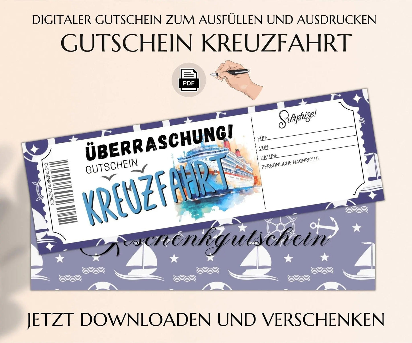 Kreuzfahrt Gutschein Vorlage zum Ausdrucken | JSK201 - JSKDesignStudio.de