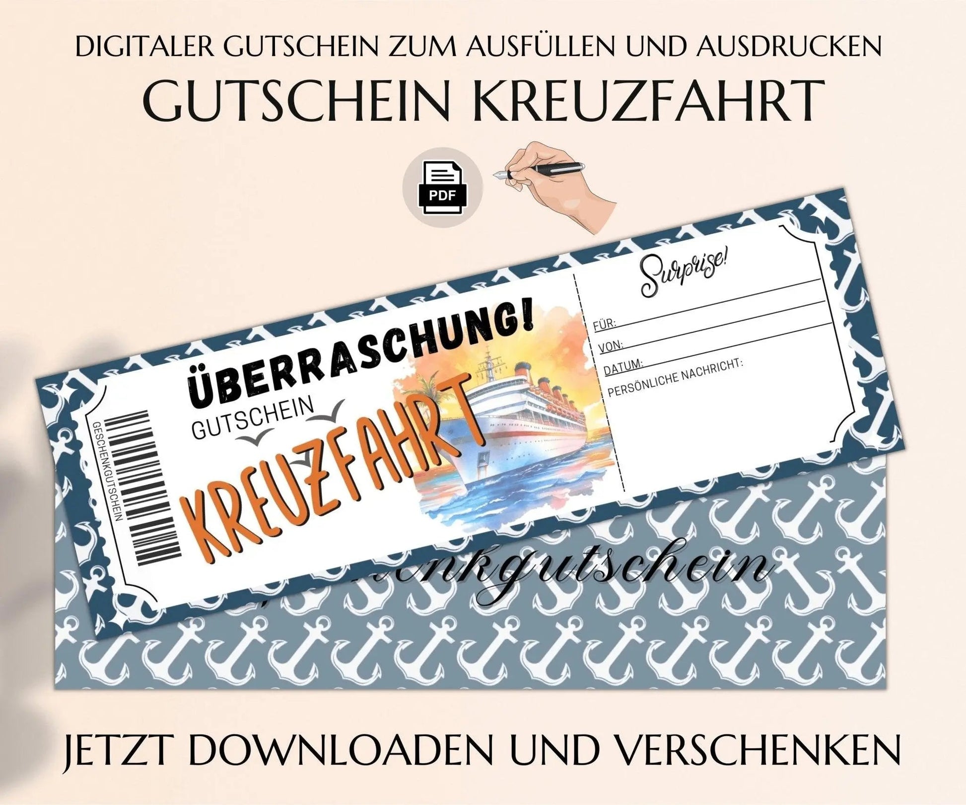 Kreuzfahrt Gutschein Vorlage zum Ausdrucken | JSK202 - JSKDesignStudio.de