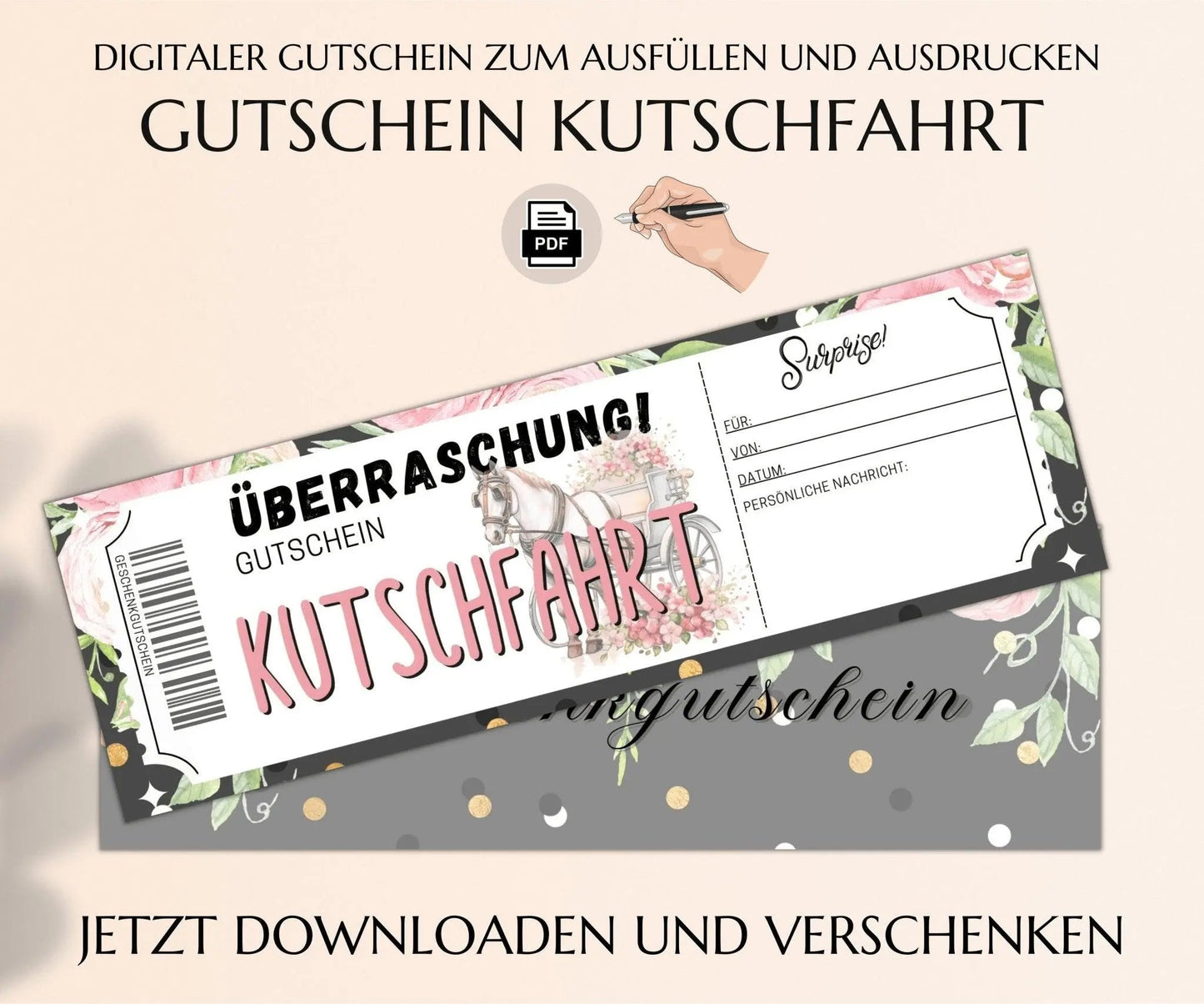 Kutschfahrt Gutschein Vorlage zum Ausdrucken | JSK198 - JSKDesignStudio.de