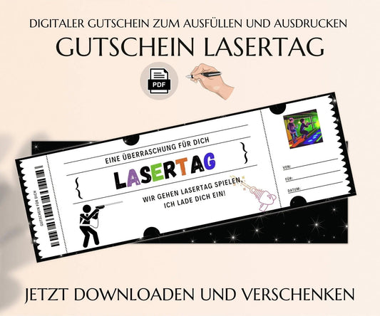Lasertag Einladung | Gutschein Vorlage zum Ausdrucken | JSK062 - JSKDesignStudio.de