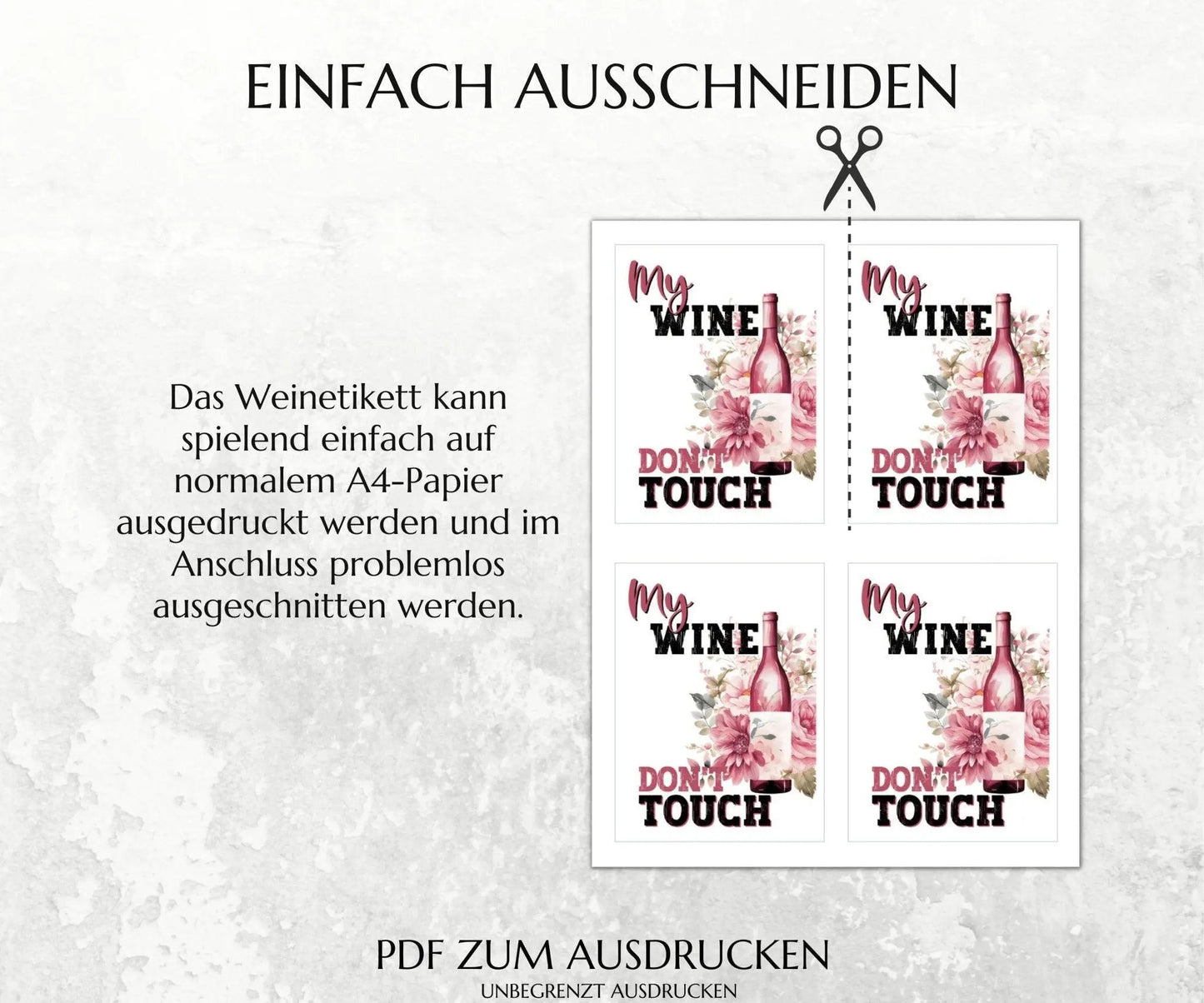 "Mein Wein, nicht anfassen" Weinetikett zum Ausdrucken - JSKDesignStudio.de