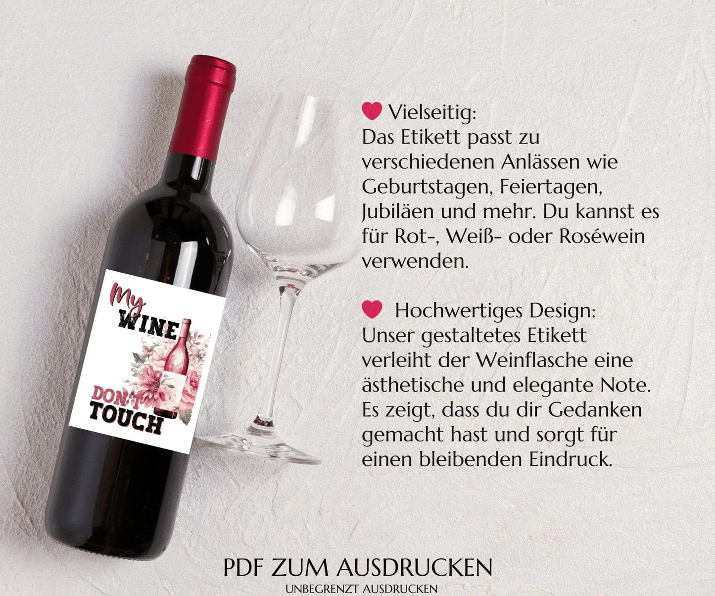 "Mein Wein, nicht anfassen" Weinetikett zum Ausdrucken - JSKDesignStudio.de