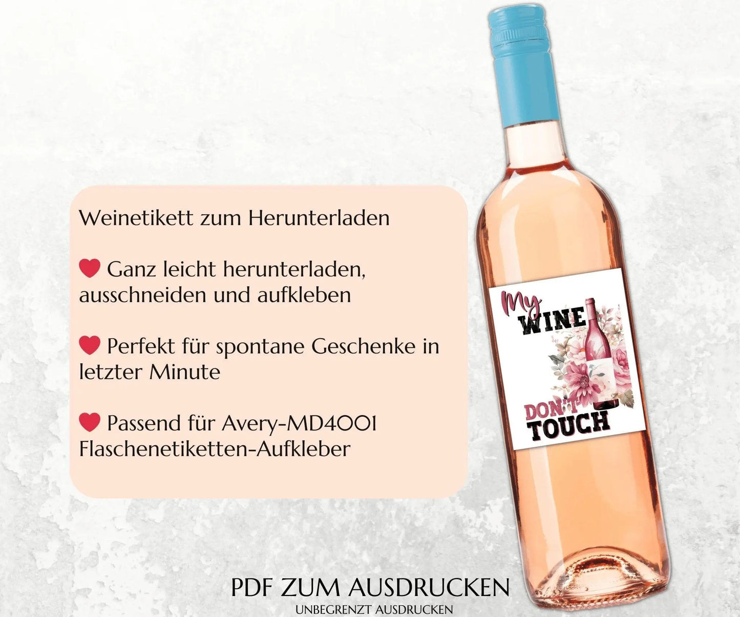 "Mein Wein, nicht anfassen" Weinetikett zum Ausdrucken - JSKDesignStudio.de