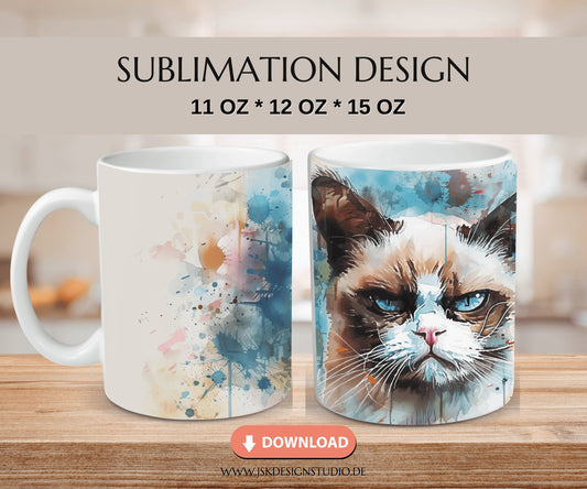 mürrische Katze - Druckvorlage für Tassen Sublimation - JSKDesignStudio.de