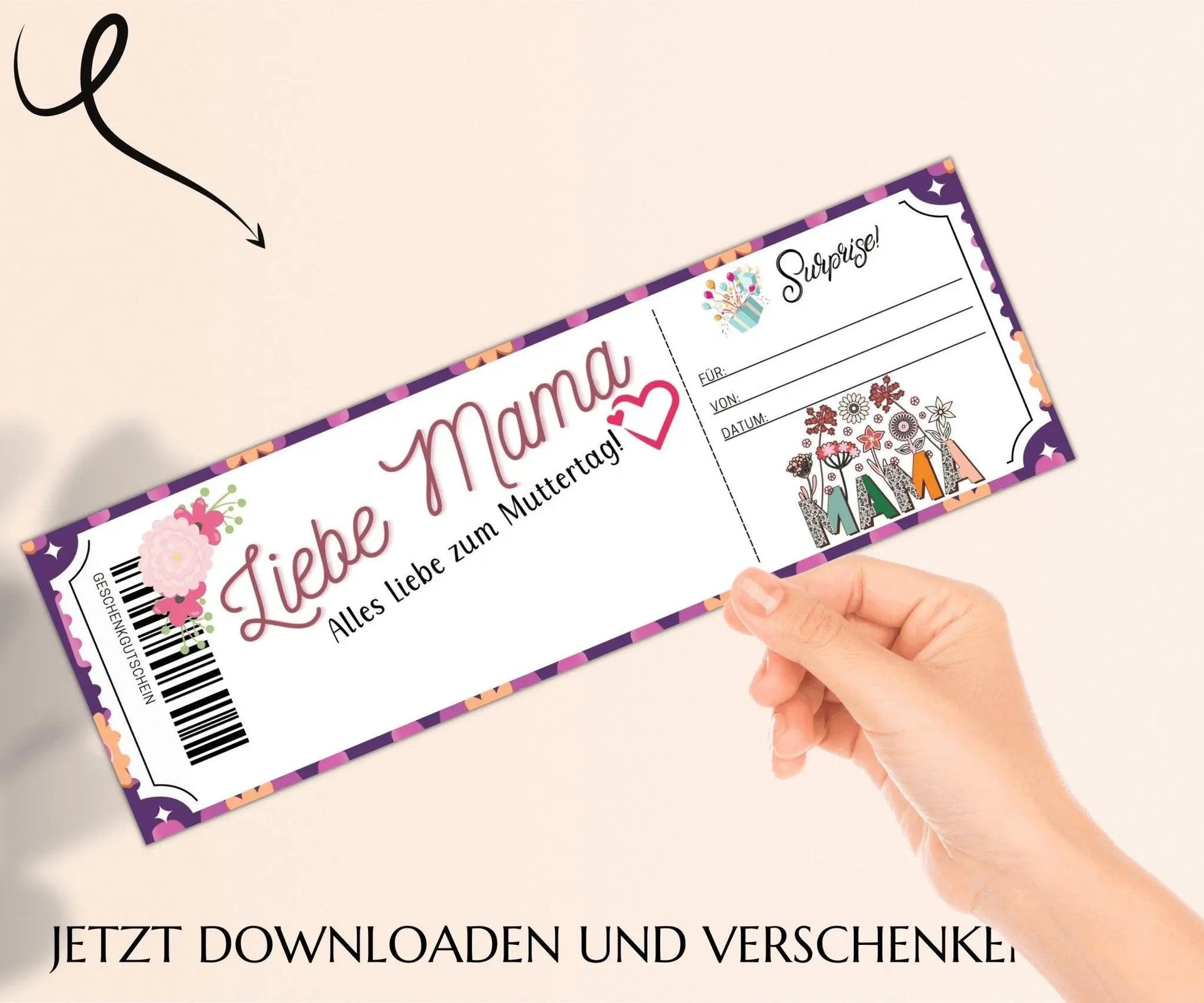 Muttertagsgeschenk Gutschein | Muttertagskarte Vorlage zum Ausdrucken | Mama - Tochter Tag Geschenkidee | JSK087 - JSKDesignStudio.de