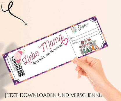 Muttertagsgeschenk Gutschein | Muttertagskarte Vorlage zum Ausdrucken | Mama - Tochter Tag Geschenkidee | JSK087 - JSKDesignStudio.de