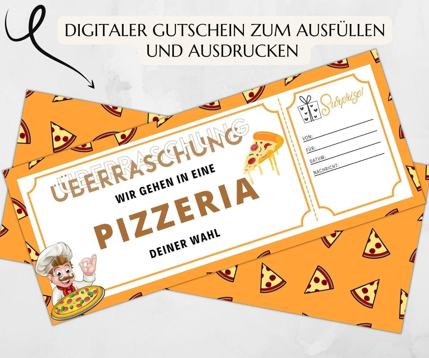 Pizza Geschenkgutschein | Gutschein Vorlage zum Ausdrucken | JSK066 - JSKDesignStudio.de
