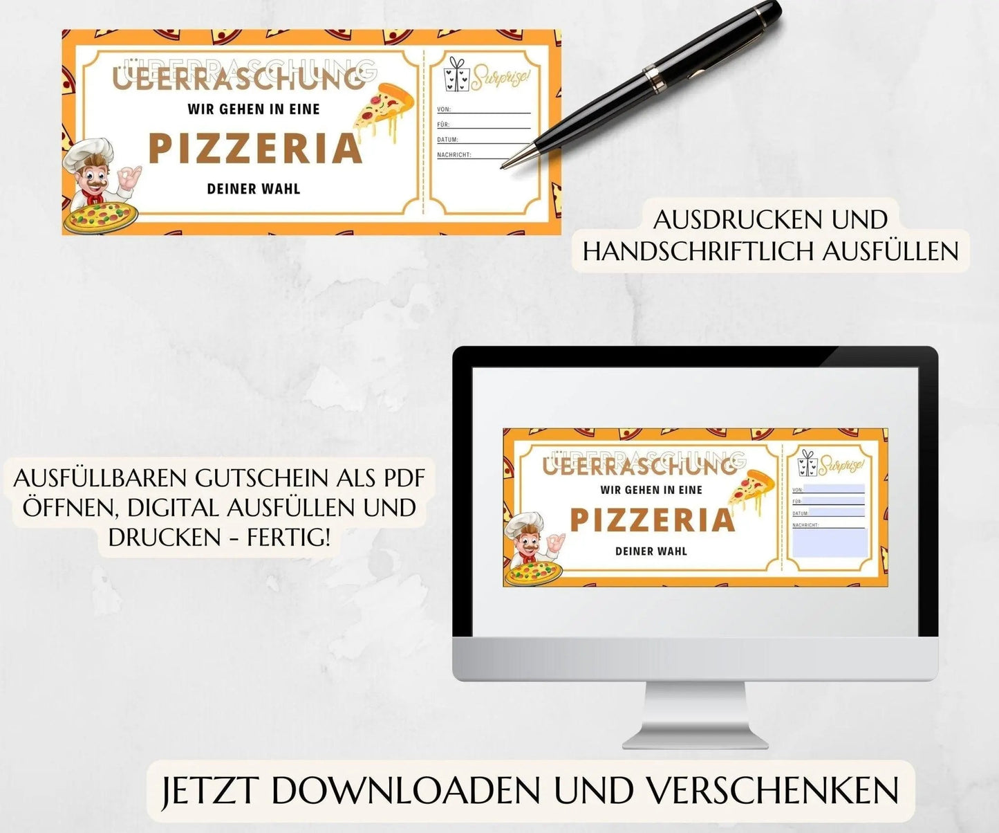 Pizza Geschenkgutschein | Gutschein Vorlage zum Ausdrucken | JSK066 - JSKDesignStudio.de