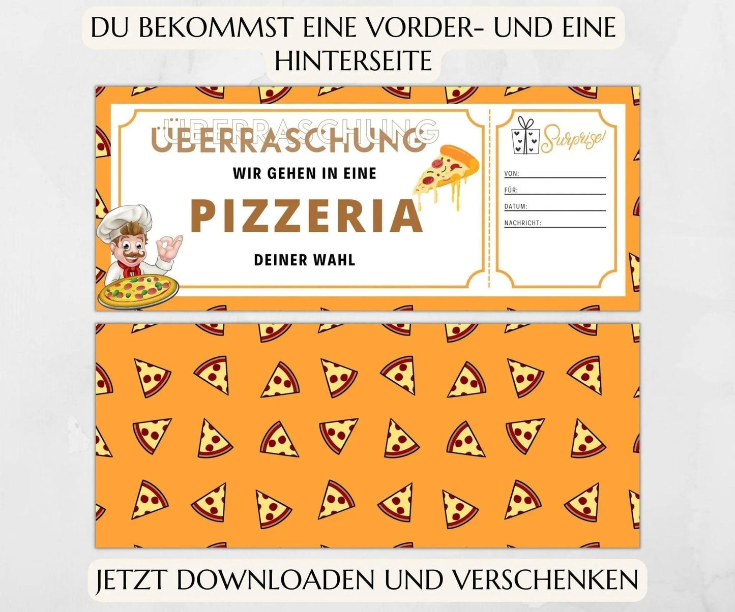 Pizza Geschenkgutschein | Gutschein Vorlage zum Ausdrucken | JSK066 - JSKDesignStudio.de