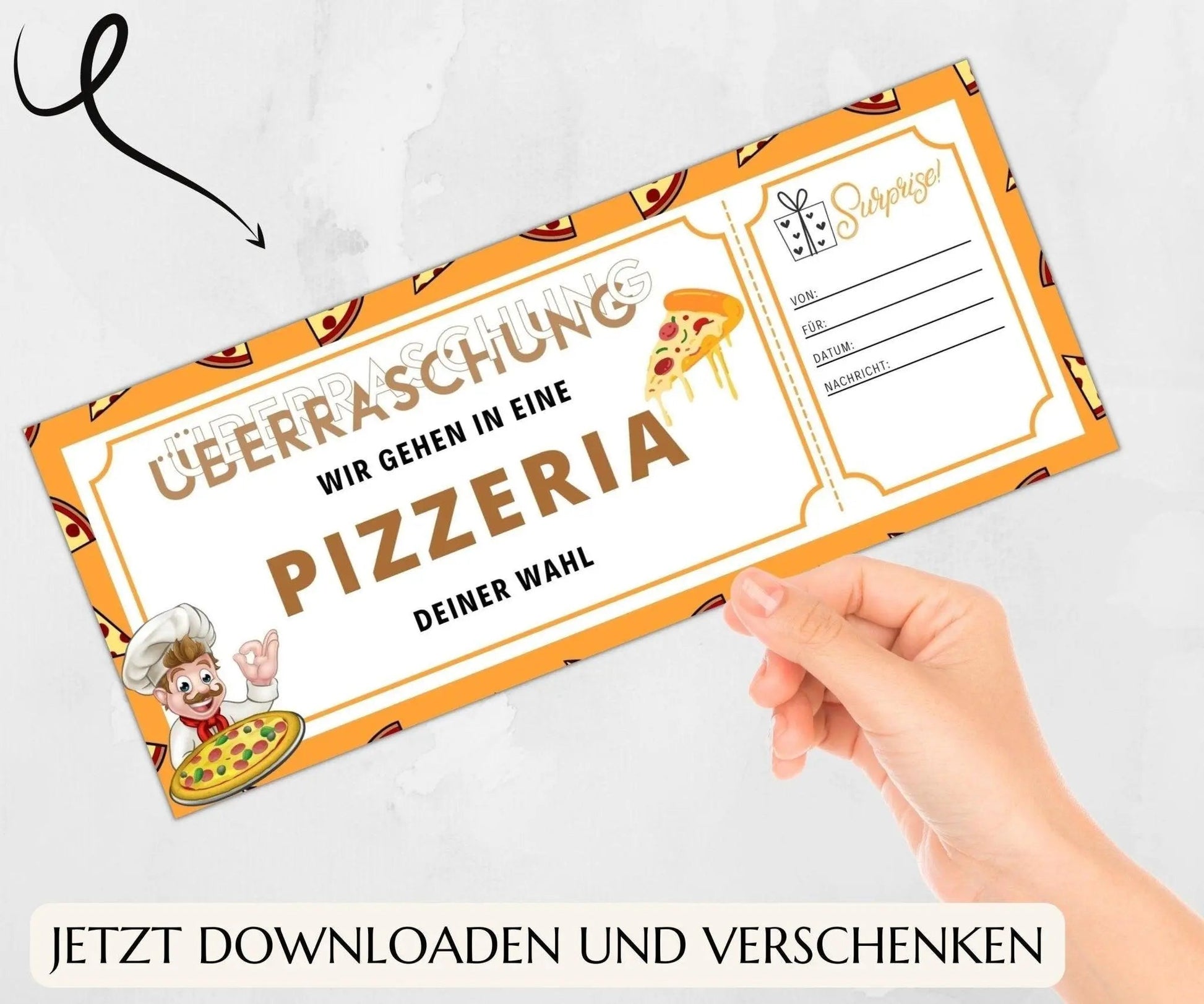 Pizza Geschenkgutschein | Gutschein Vorlage zum Ausdrucken | JSK066 - JSKDesignStudio.de